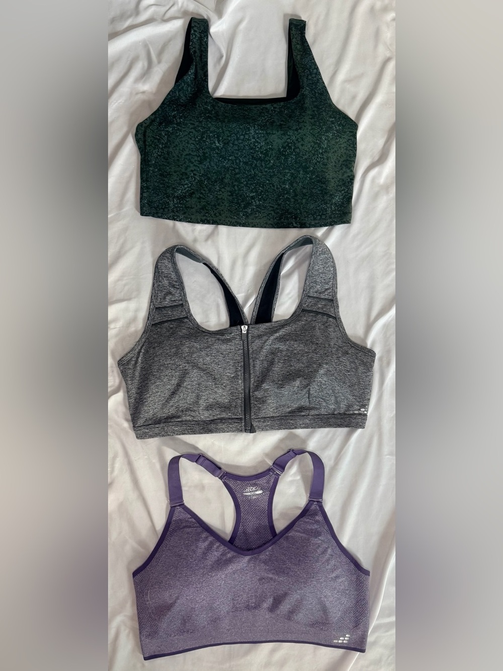 bcg Sports Bra Trio in Green, Gray & Purple